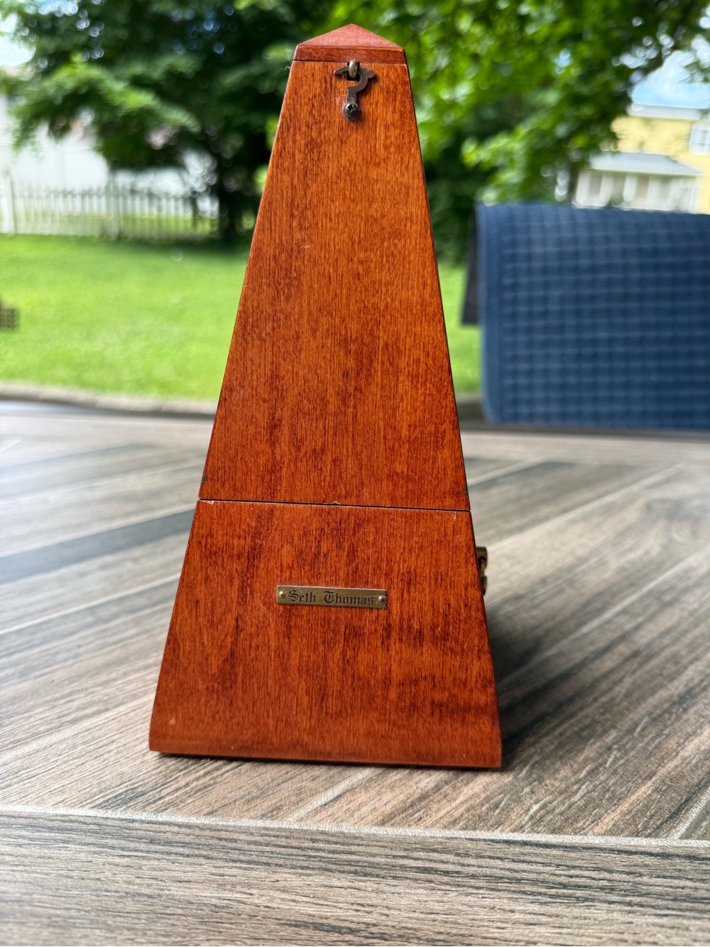 Vintage Seth Thomas Wooden Pyramid Metronome in Warm Brown